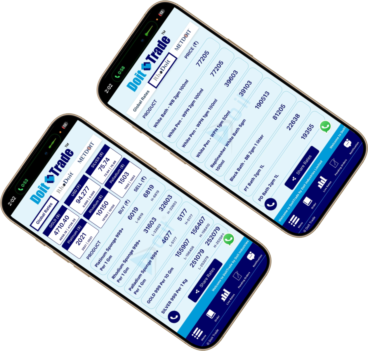Doit Trade app live rates and login screens